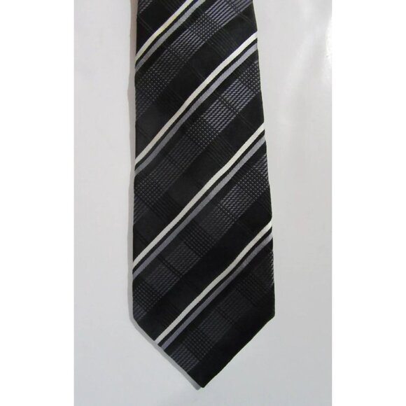 Donald J. Trump Signature Collection Necktie Tie Black Silver & Ivory Striped - Picture 3 of 3